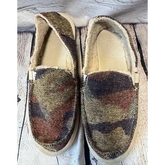 Sanuk Donna Camo Chill Slip On Loafers Faux Fur Lined Earthy Multi Color - Picture 11 of 14